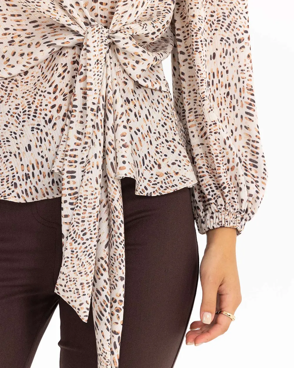  Tie Detailed Patterned Blouse
