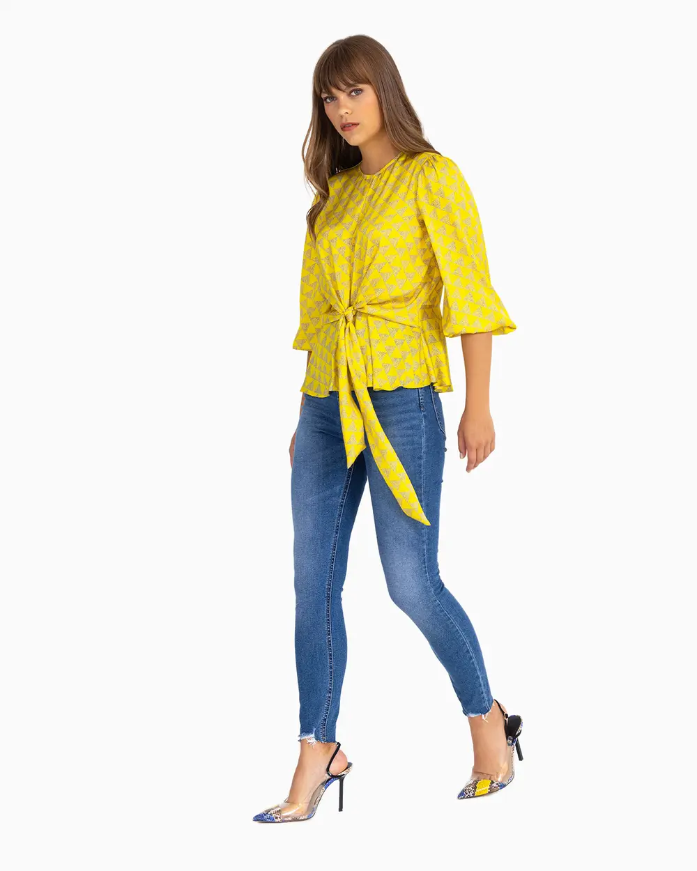 Bağlamalı Desenli Bluz