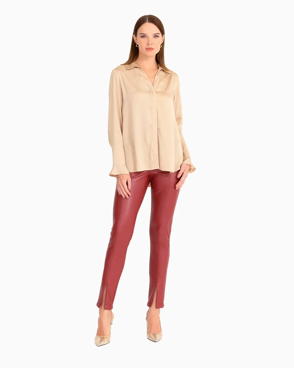 Satin Look V-Neck Shirt