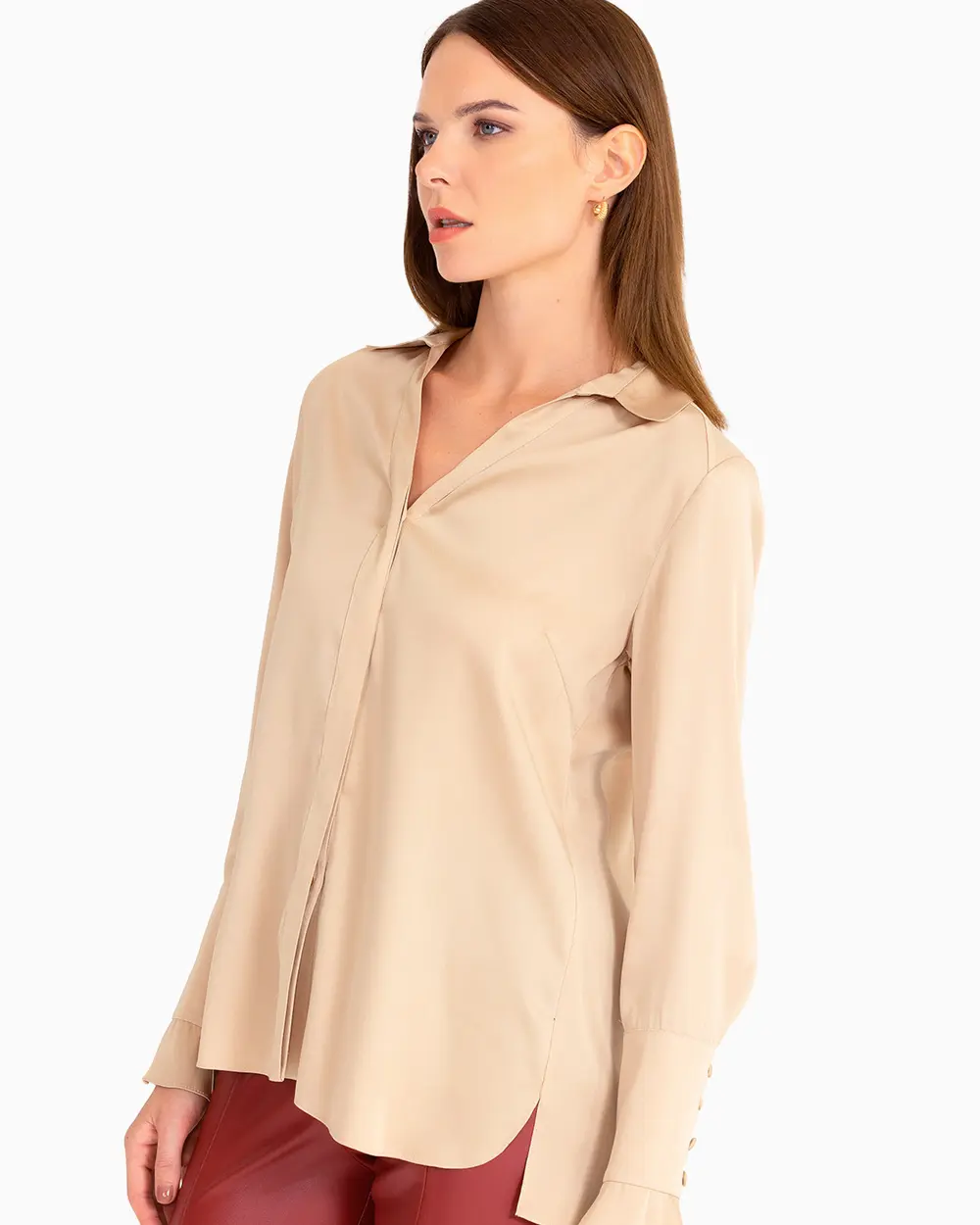 Satin Look V-Neck Shirt
