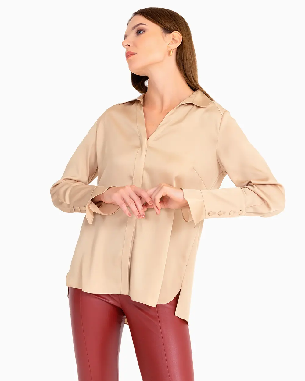 Satin Look V-Neck Shirt