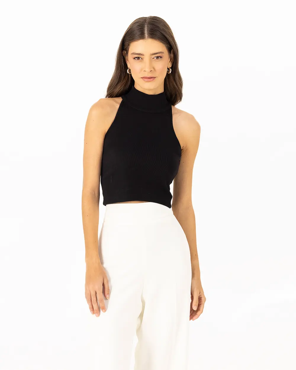 Knitted Fabric Halter Neck Basic Blouse