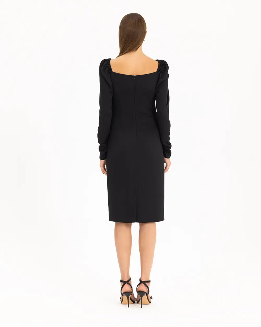 Yaka Detaylı Diz Altı Elbise