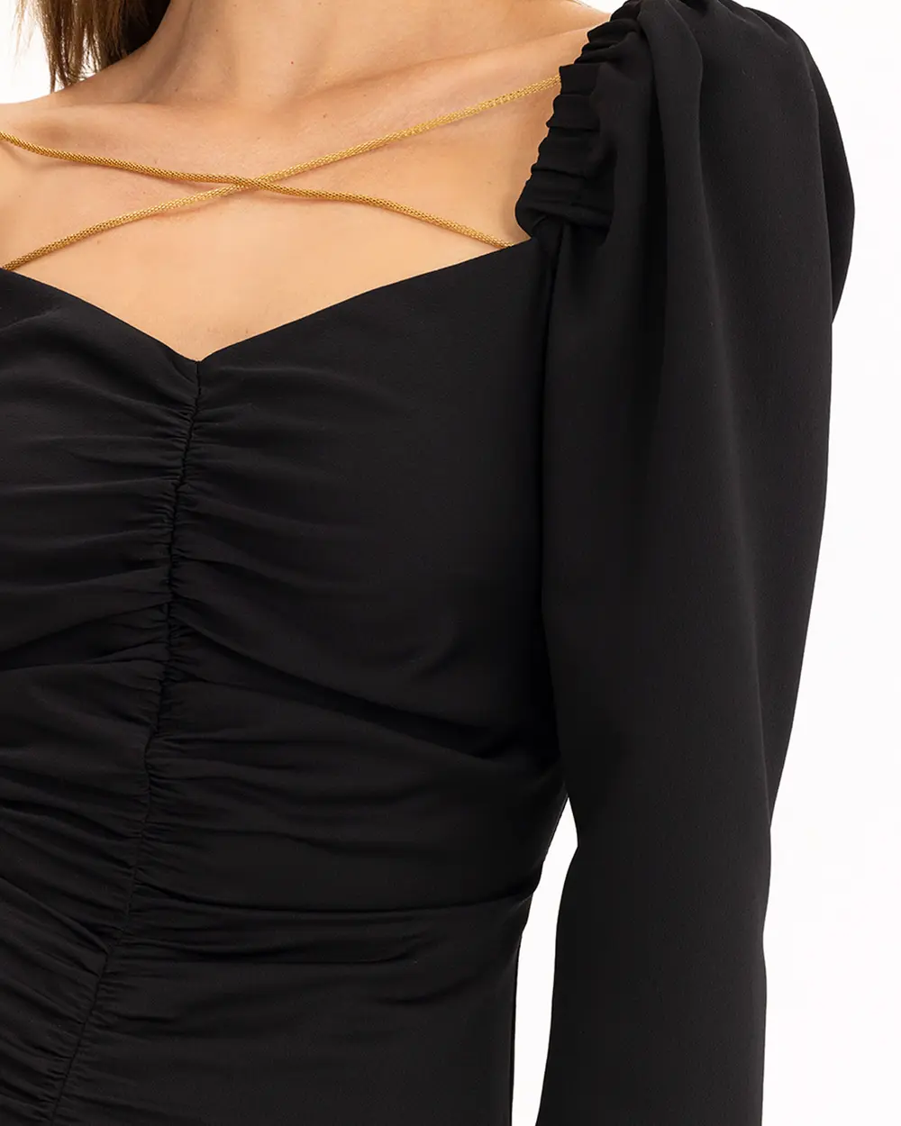 Yaka Detaylı Diz Altı Elbise