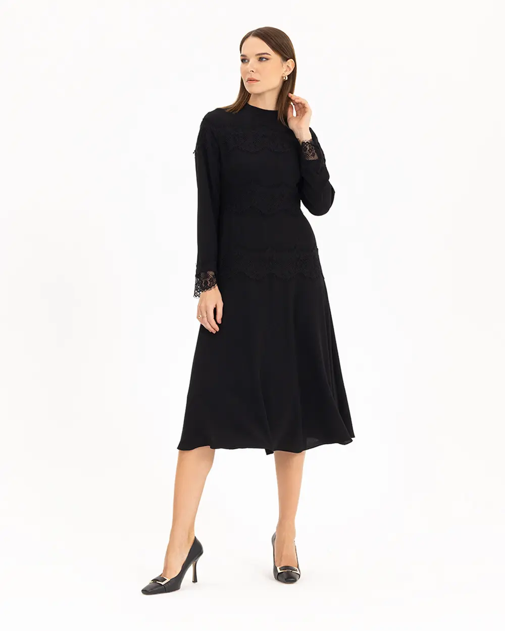 Lace Detailed Midi Length Dress
