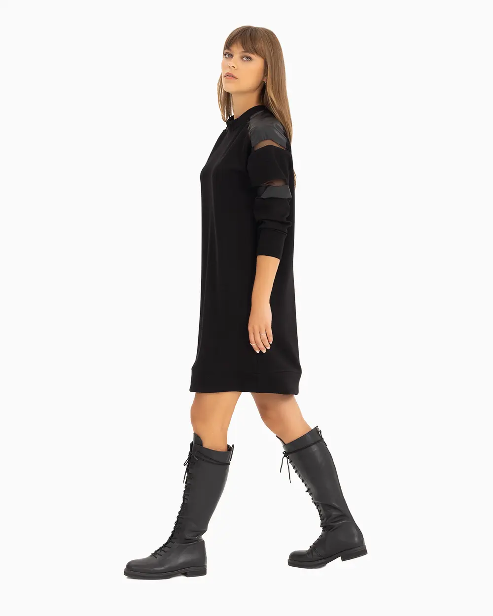 Transparan Detaylı Örme Kumaş Elbise