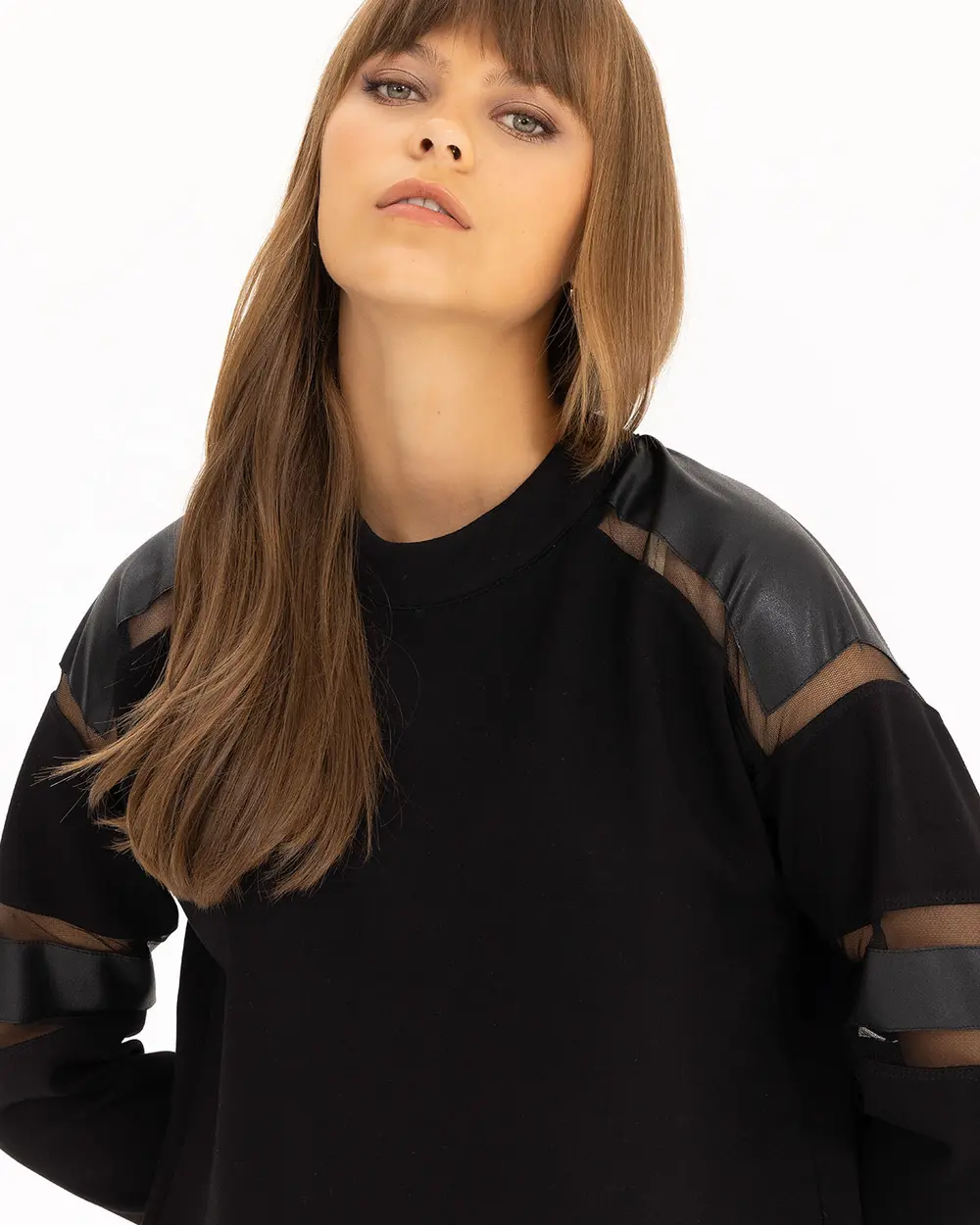 Transparan Detaylı Örme Kumaş Elbise