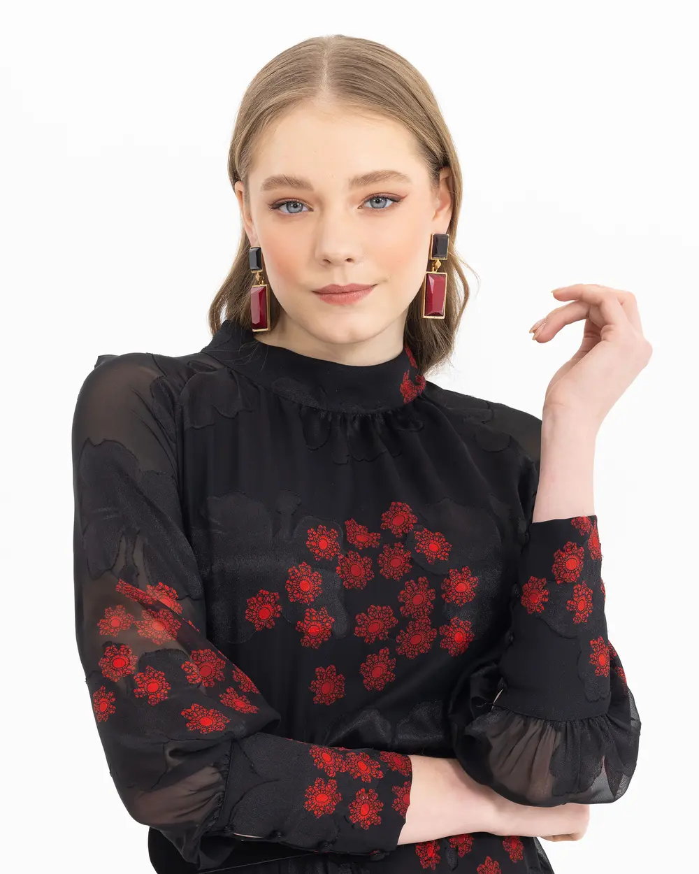 Kemerli Desenli Midi Boy Elbise