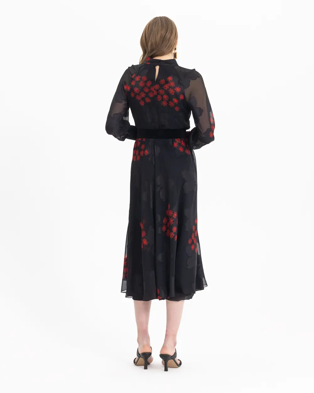 Kemerli Desenli Midi Boy Elbise