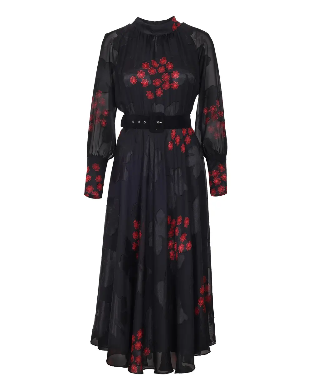 Kemerli Desenli Midi Boy Elbise