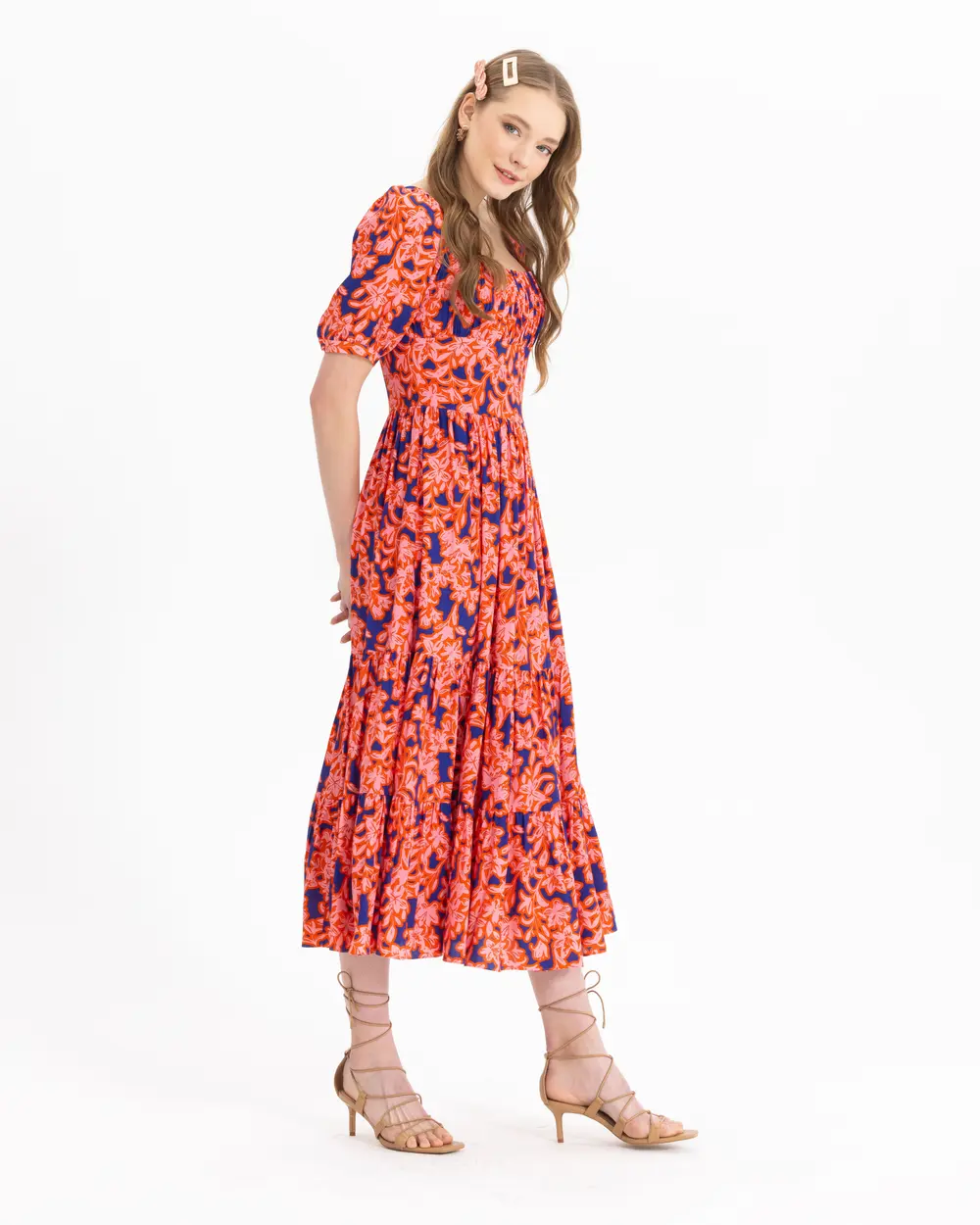 Floral Patterned Square Collar Dress