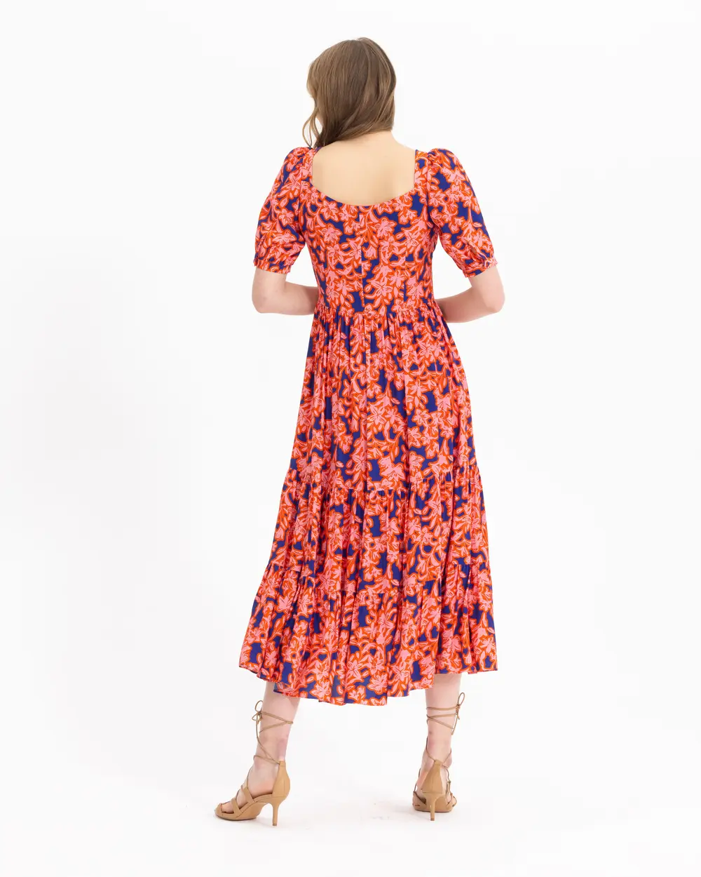 Floral Patterned Square Collar Dress