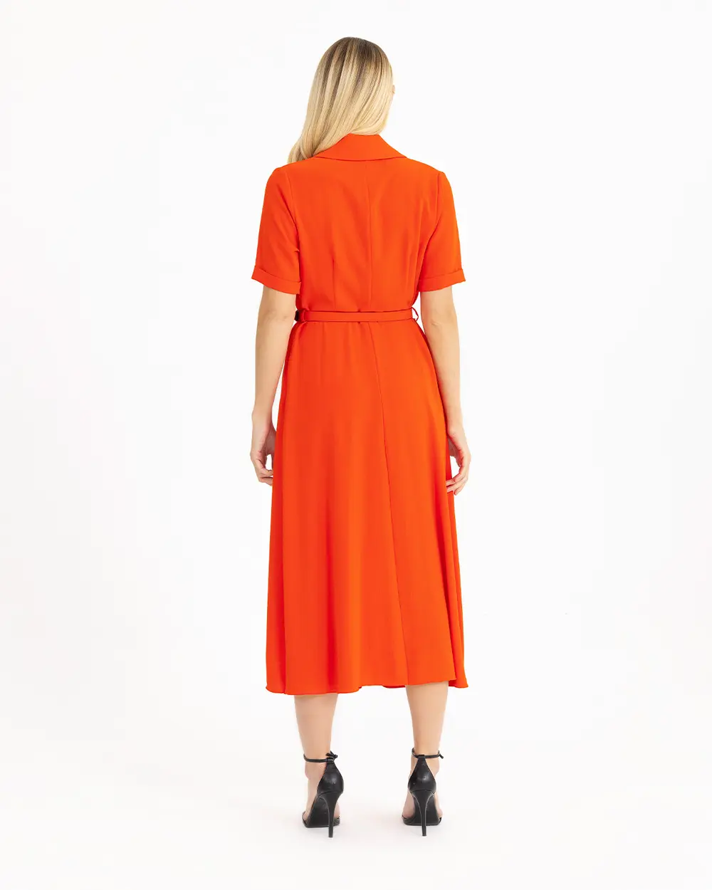 Kemerli Ceket Yaka Elbise