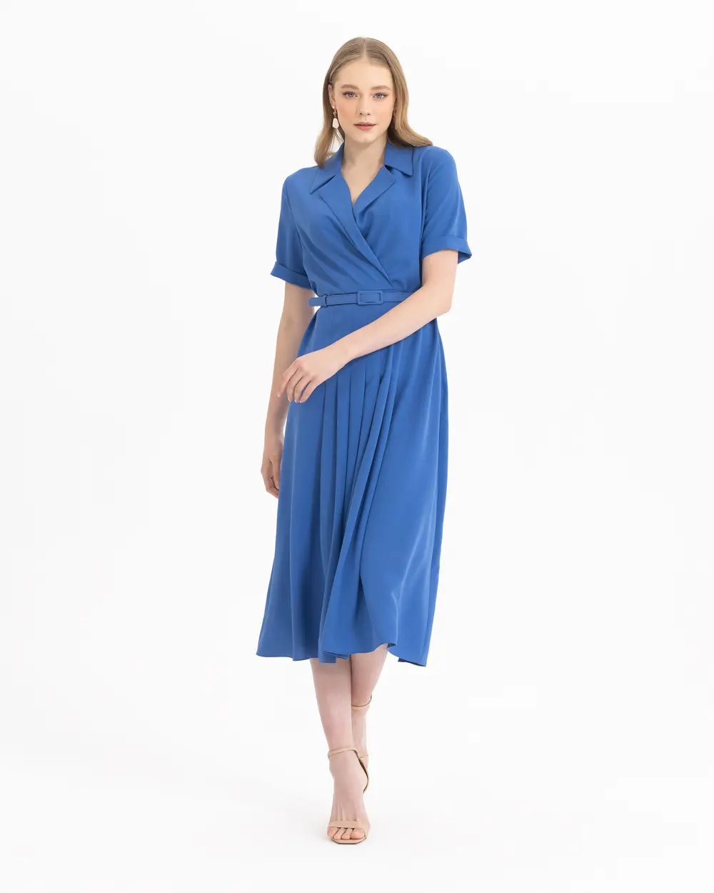 Kemerli Ceket Yaka Elbise