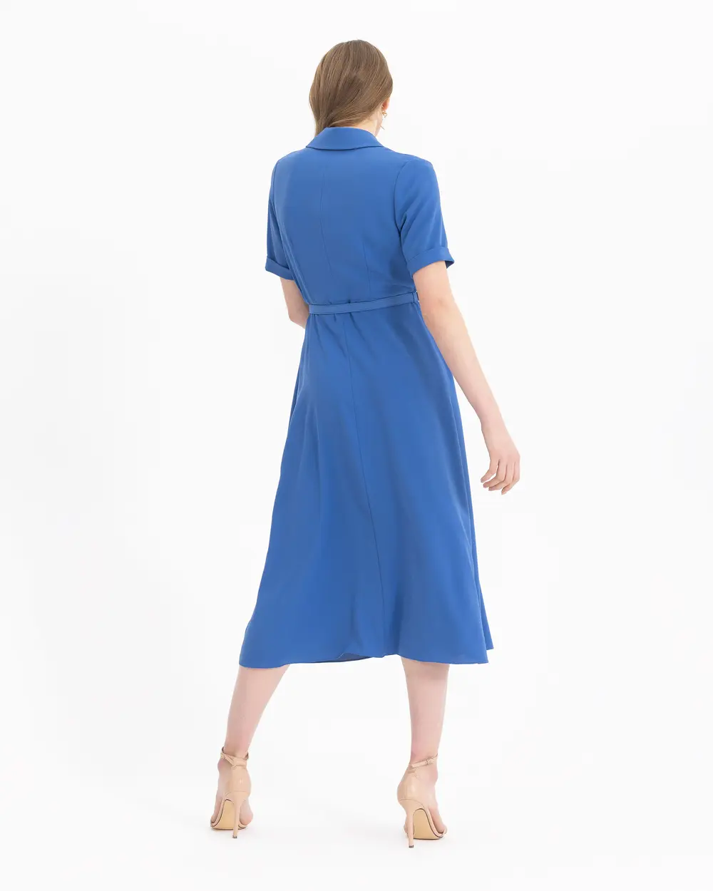 Kemerli Ceket Yaka Elbise