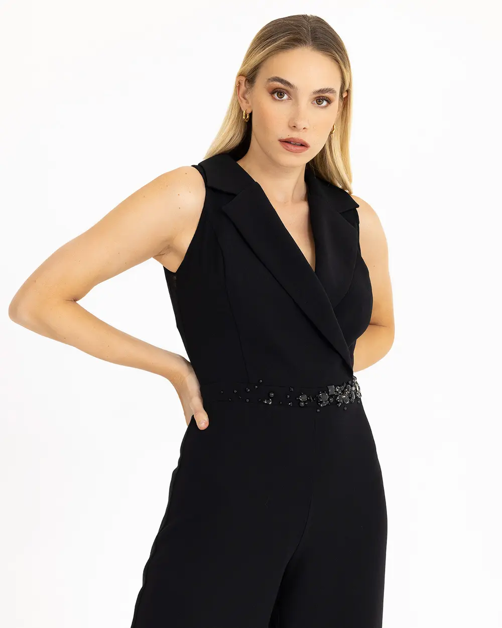 Black sleeveless hot sale pantsuit