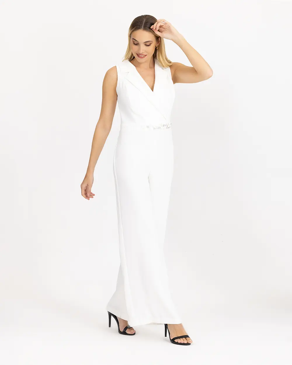 Kruvaze Yakalı Kolsuz Tulum