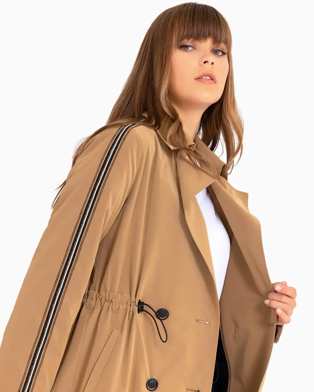 Double Breasted Collar Tied Waist Trench Coat