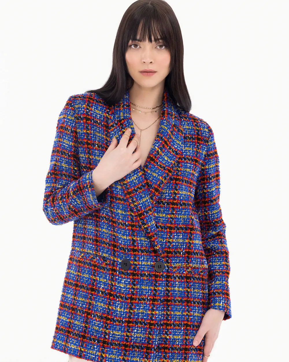 Double Breasted Collar Tweed Jacket