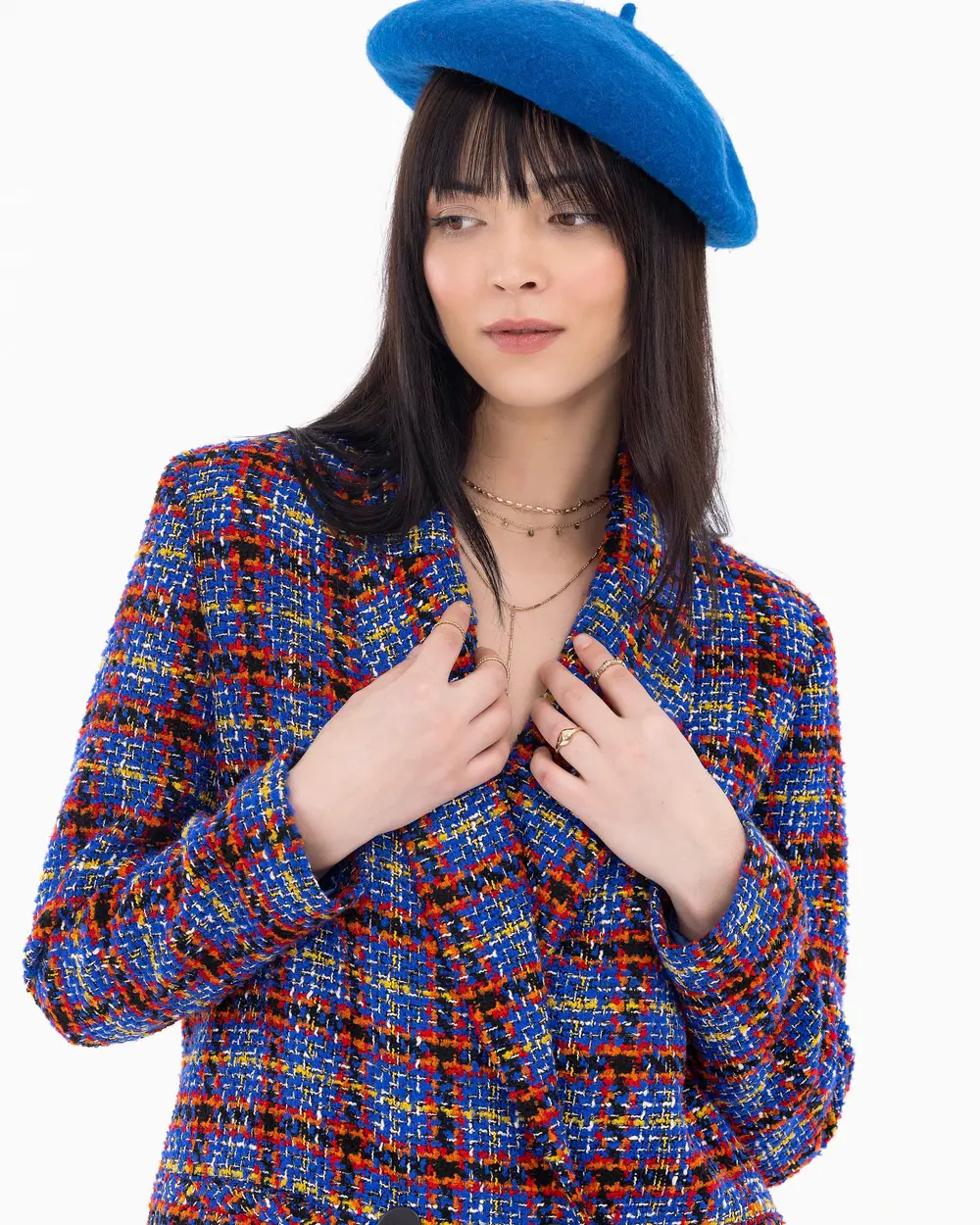Double Breasted Collar Tweed Jacket