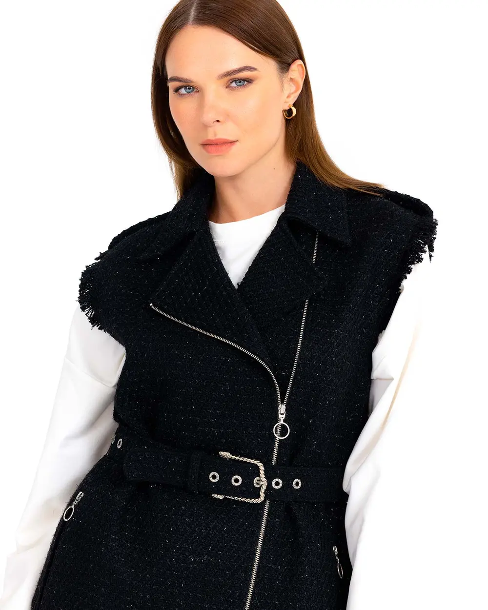 Fermuar Detaylı Tüvit Yelek