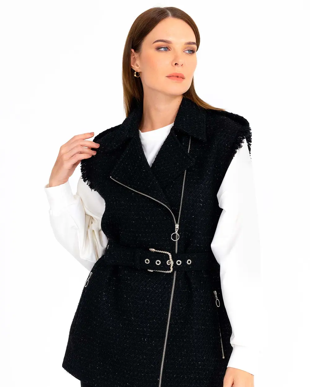 Fermuar Detaylı Tüvit Yelek