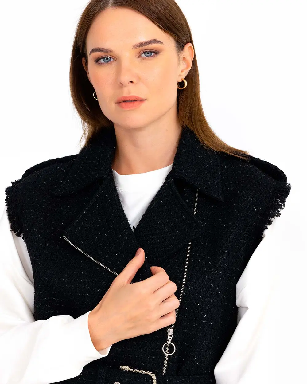 Fermuar Detaylı Tüvit Yelek