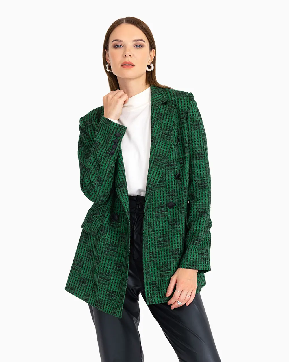 Double Breasted Collar Button Detailed Jacket