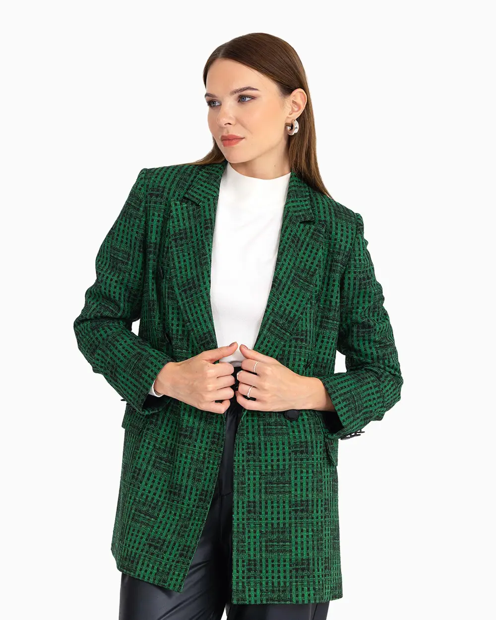 Double Breasted Collar Button Detailed Jacket