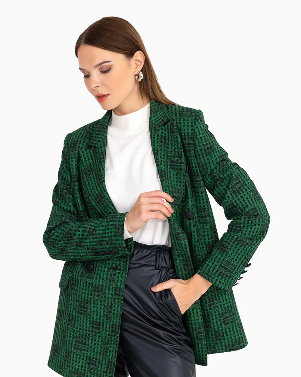 Double Breasted Collar Button Detailed Jacket