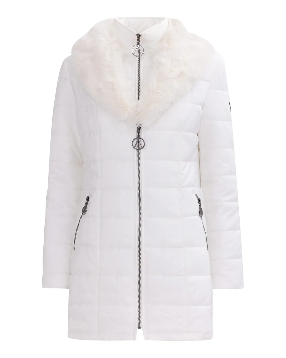 Kürk Detaylı Çift Fermuarlı Şişme Kaban