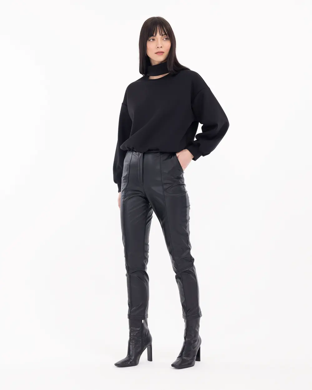 Stand Up Collar Knitted Fabric Sweatshirt