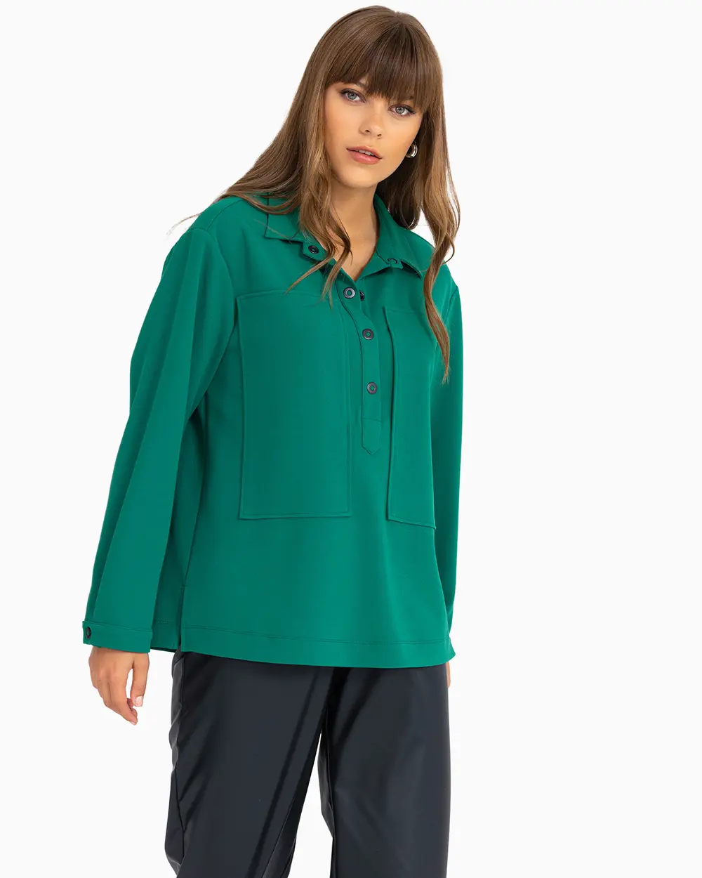  Snap Button Collared Blouse