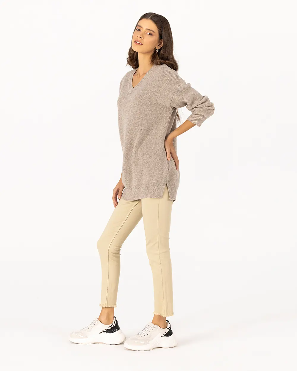 V Neck Corduroy Knitwear Sweater