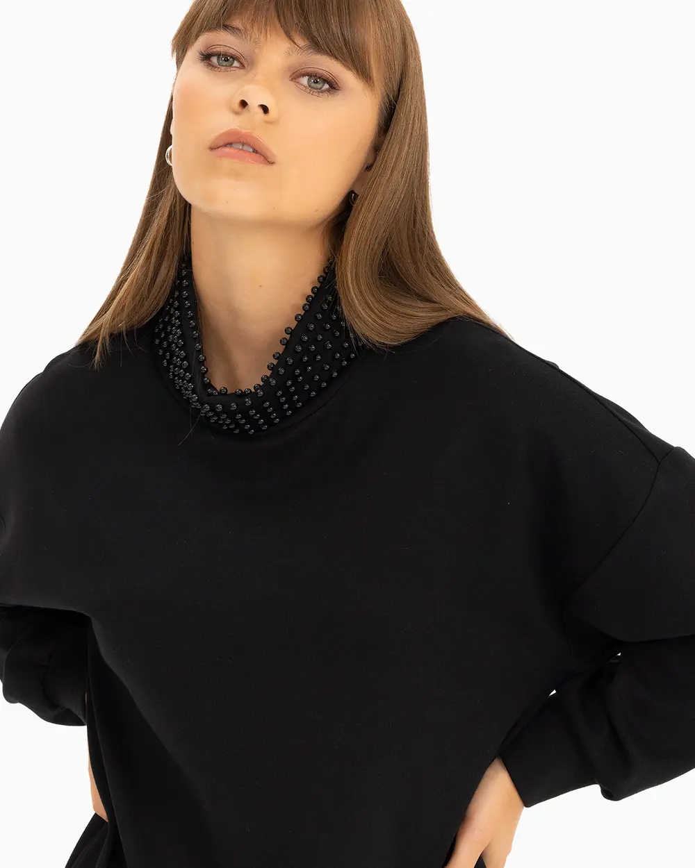 Yaka Detaylı Sweatshirt Elbise