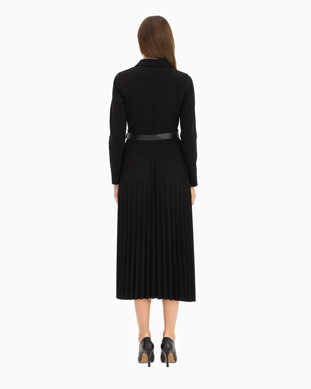 Kruvaze Yakalı Kemerli Elbise