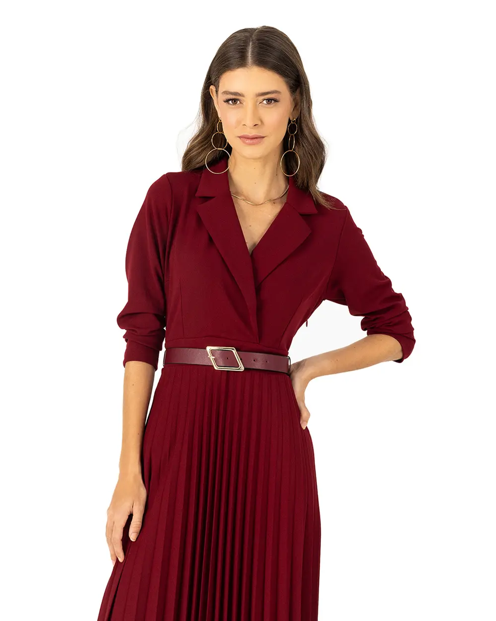 Kruvaze Yakalı Kemerli Elbise