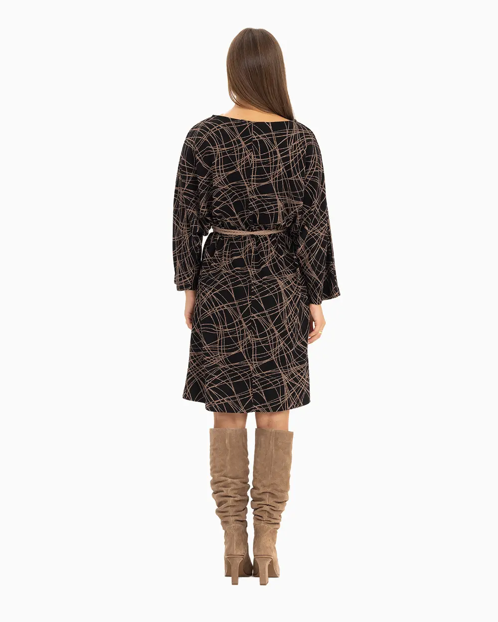 Kemerli Yuvarlak Yaka Elbise