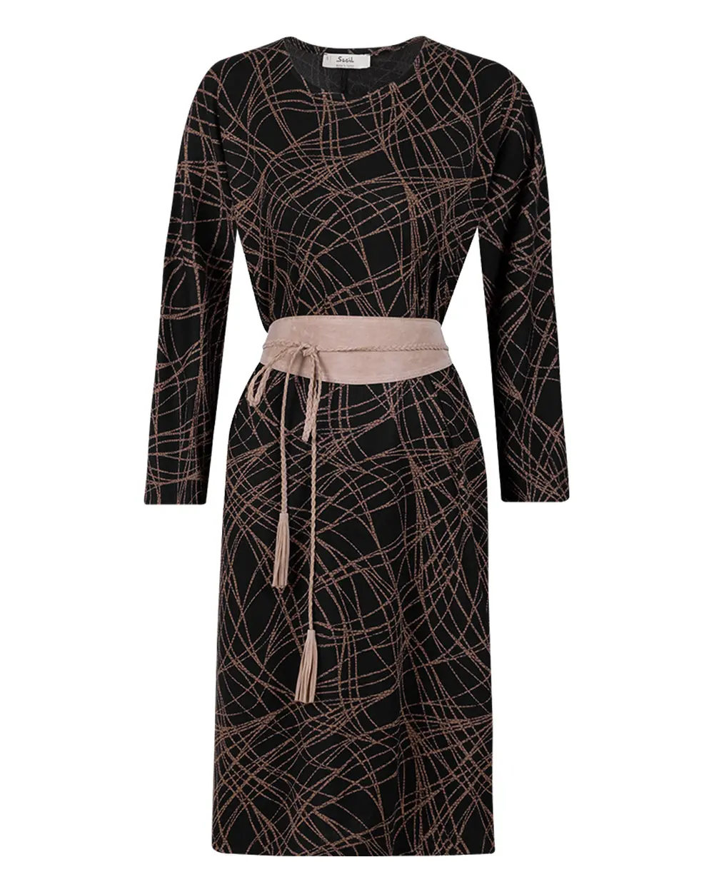 Kemerli Yuvarlak Yaka Elbise