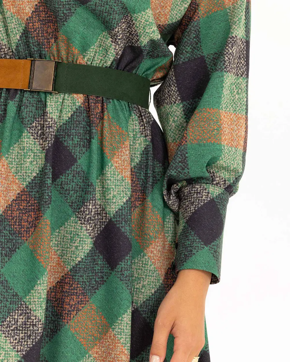 Ekose Desenli Midi Boy Elbise