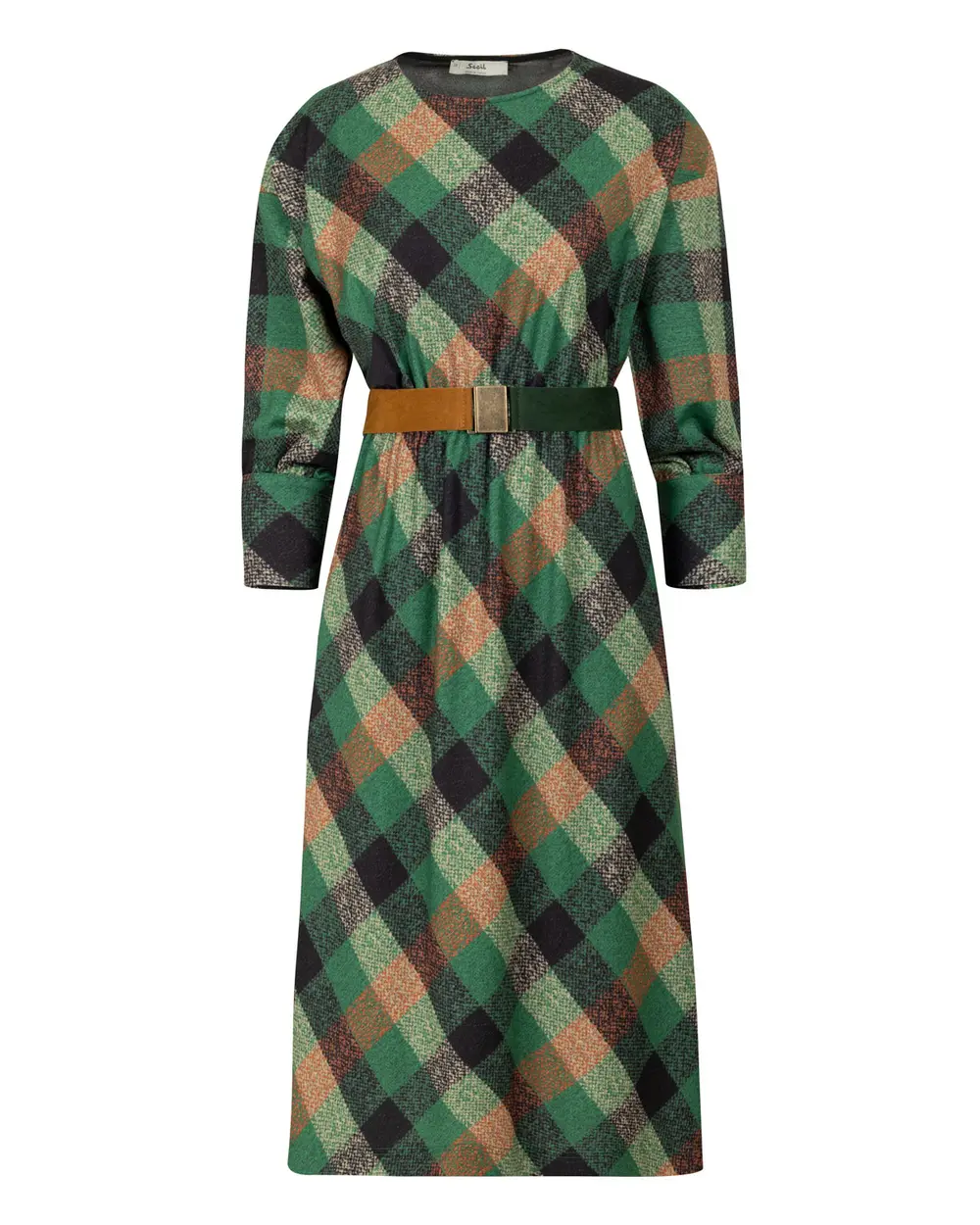 Ekose Desenli Midi Boy Elbise