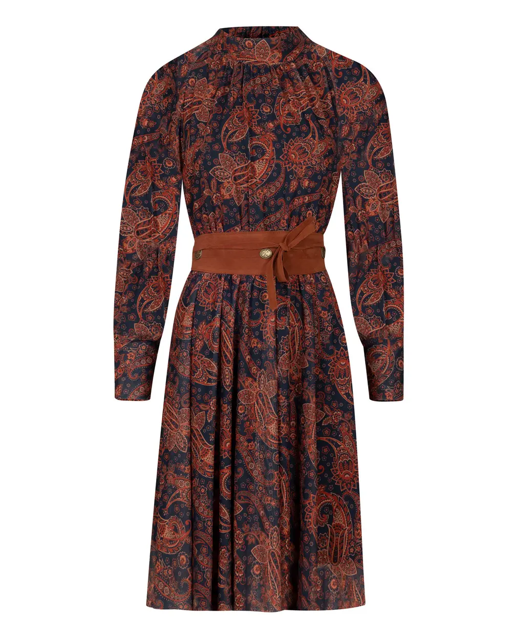 Shawl Pattern Waist Belt Dress