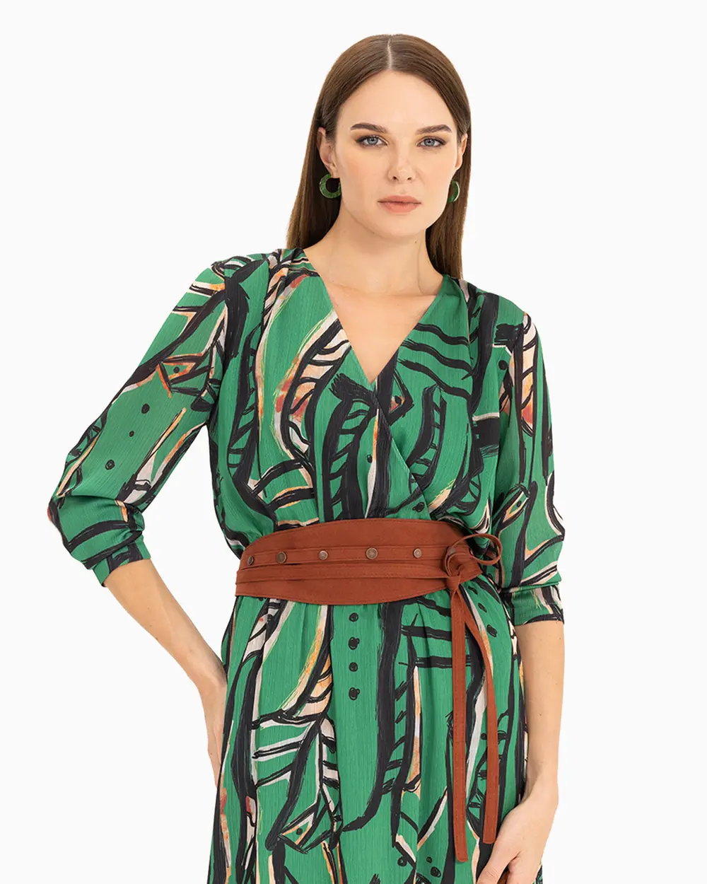  Patterned Belted Dress