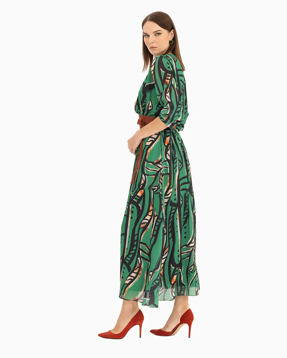  Patterned Belted Dress