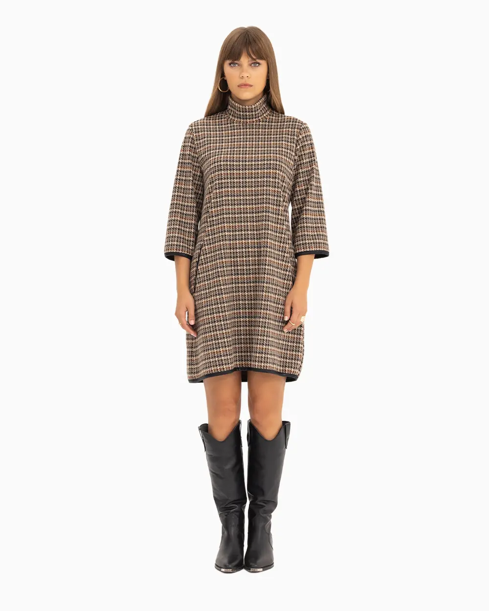 Kazayağı Desenli Örme Kumaş Elbise