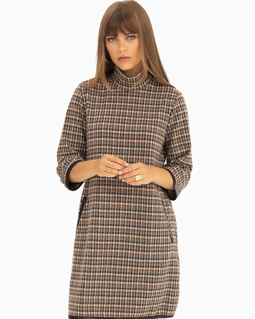 Kazayağı Desenli Örme Kumaş Elbise