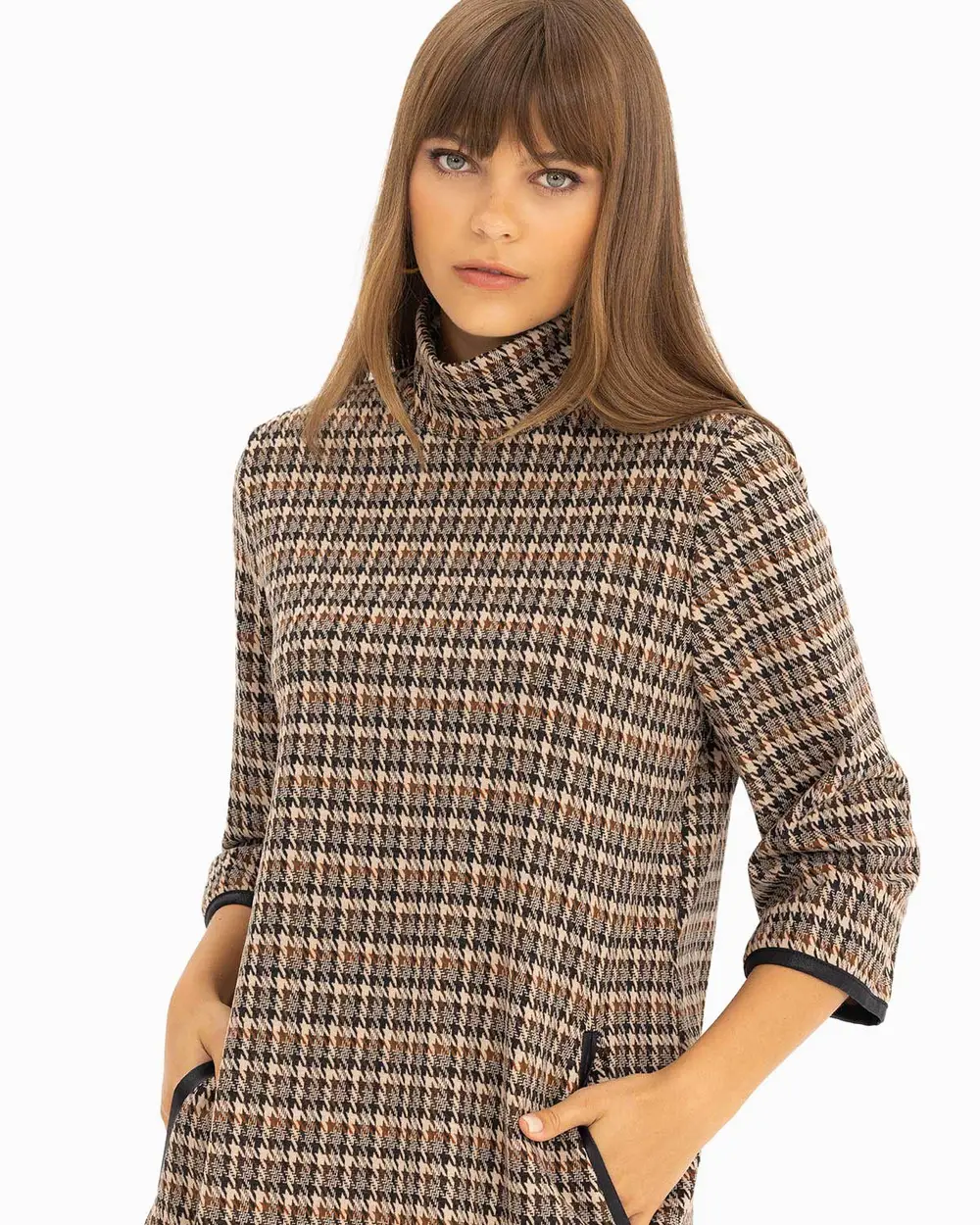 Kazayağı Desenli Örme Kumaş Elbise