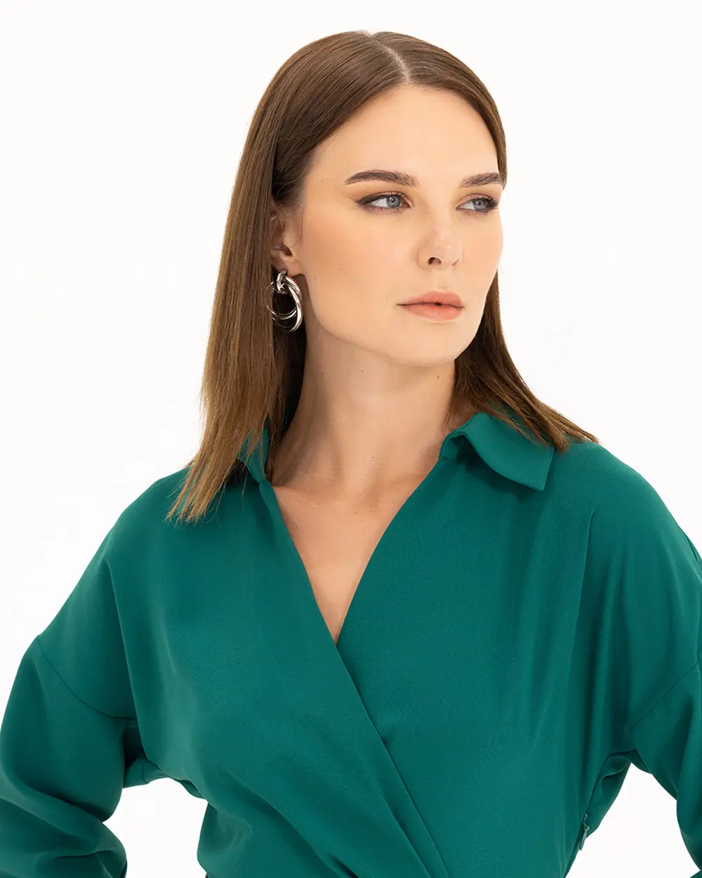 Kemerli Kruvaze Yakalı Elbise