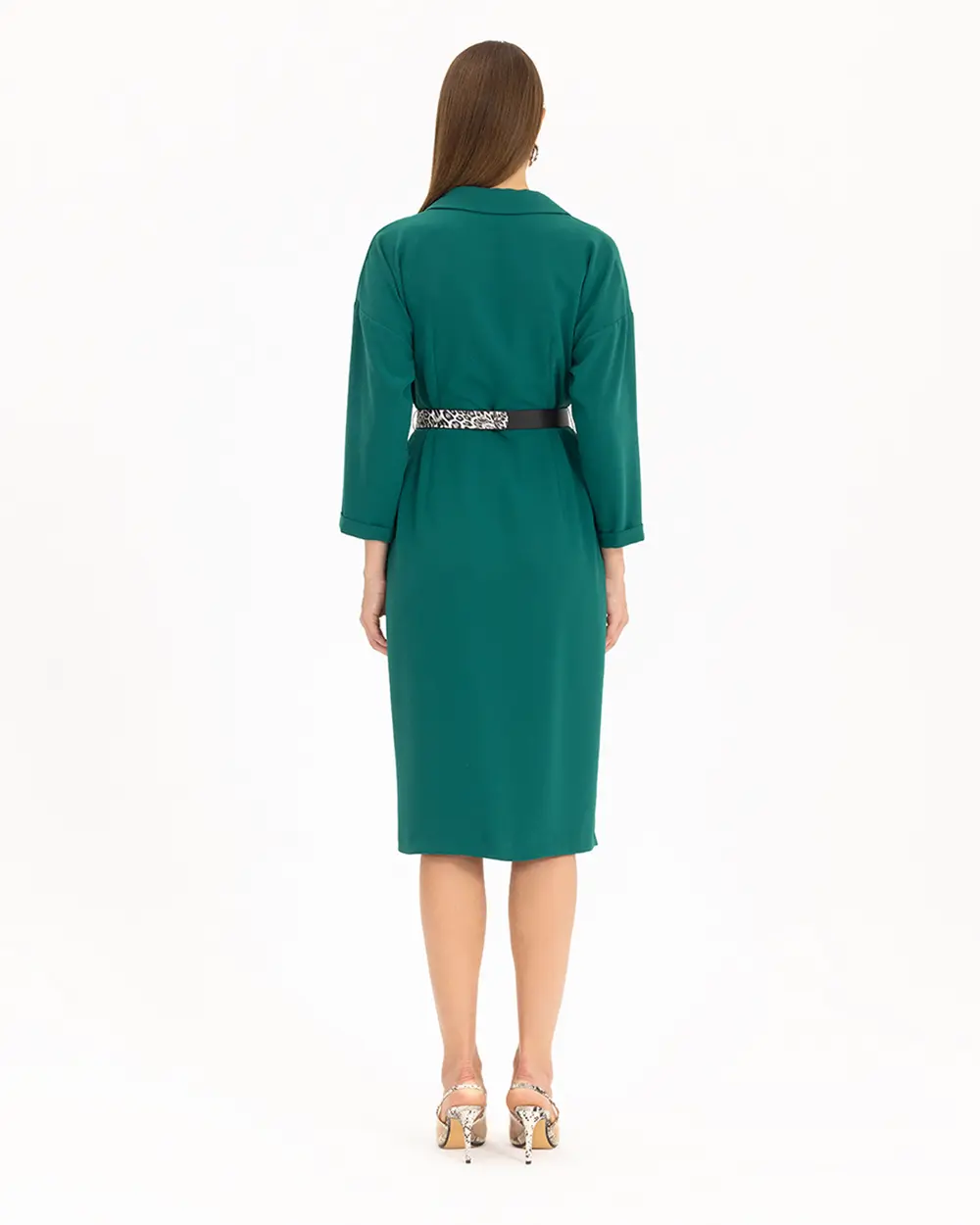 Kemerli Kruvaze Yakalı Elbise