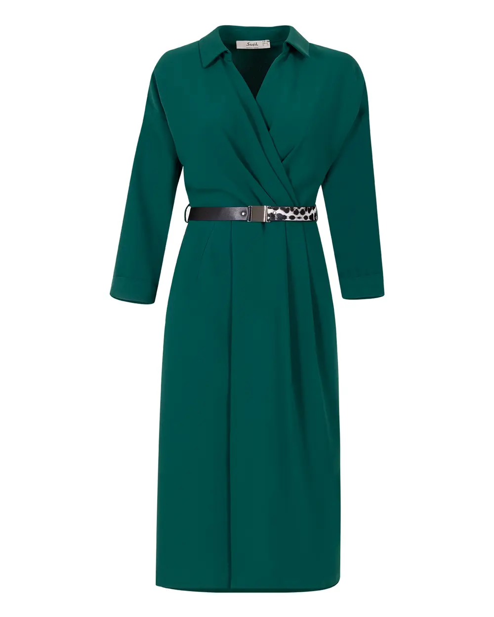 Kemerli Kruvaze Yakalı Elbise